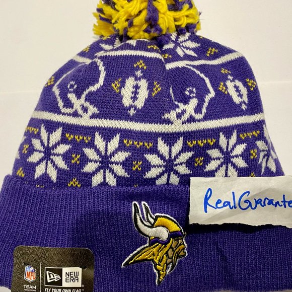 Nwt RARE New Era Minnesota Vikings Knit Hat NFL Sport Winter Scene Ugly Sweater - Picture 2 of 4